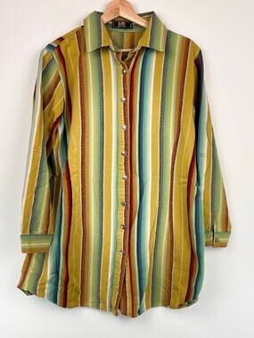 🌵 L&B Apparel Striped Western Shirt | Size XL | Olive Multicolor